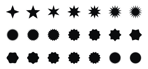 星爆徽章集。星形图标。一套贴纸，价格标签，日冕徽章，促销徽章和购物标签。矢量插图。图片下载