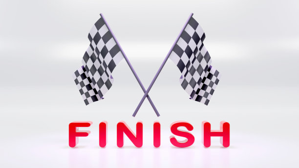 三维绘制的格子交叉的旗帜对，挥舞着格子旗帜和完成比赛的获胜者或冠军的比赛在一个颜色的背景图片下载