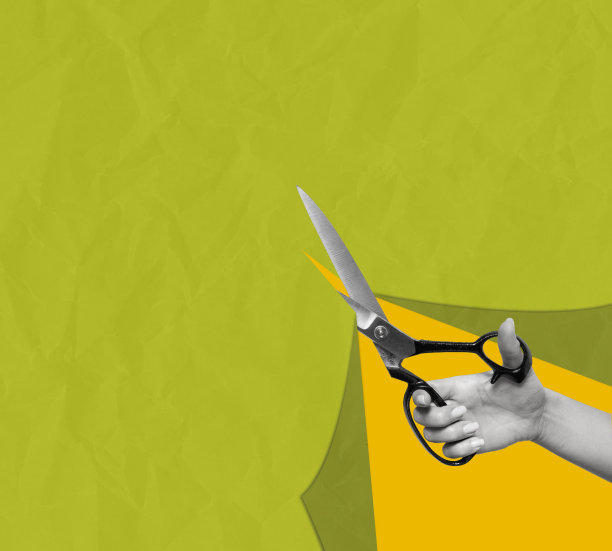 当代艺术拼贴画，手持剪刀剪纸。图片下载