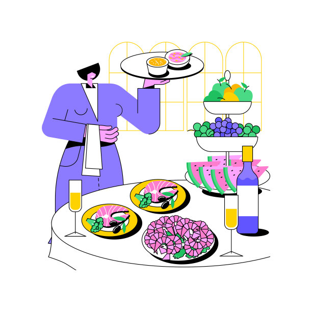 宴会服务孤立的卡通矢量插图。图片下载