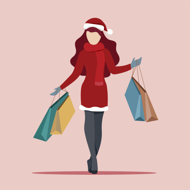 一位年轻女士拿着圣诞购物袋图片下载