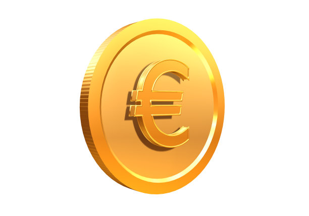 金币欧元货币货币图标标志或符号商业和金融交易所3D插图图片下载