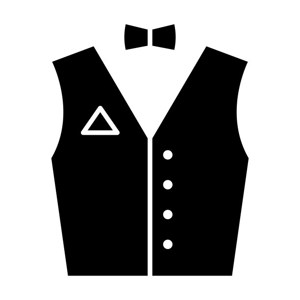 调酒师西装固体图标，调酒师日的概念，在白色背景上的调酒师背心标志，绅士西装与领结图标在字形风格的移动概念网页设计。矢量图形。图片下载