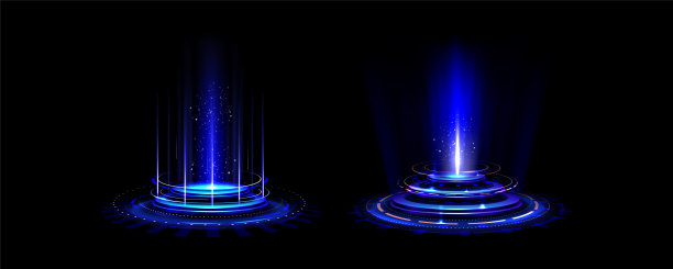 蓝色发光的霓虹灯游戏门户-现实的矢量图片下载