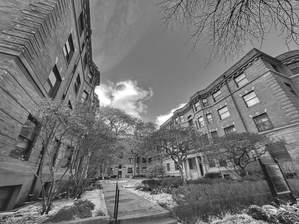 芝加哥的经典公寓建筑。黑白照片图片下载