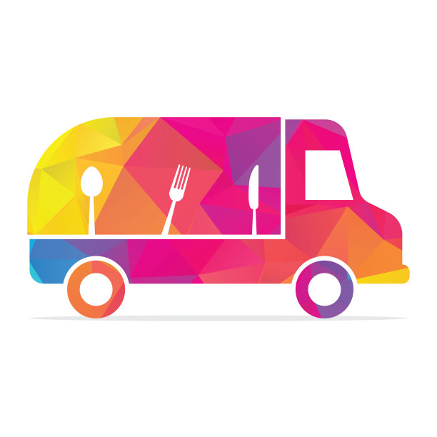 创意速度卡车叉子勺子刀标志设计矢量符号插图。图片下载