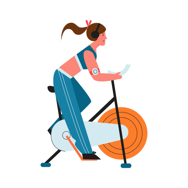 女子在健身房的静态自行车上训练，女孩在静态自行车上锻炼图片下载