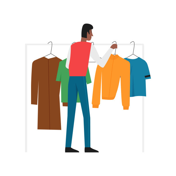 男人拿着挂着休闲装的衣架挑选衣服图片下载