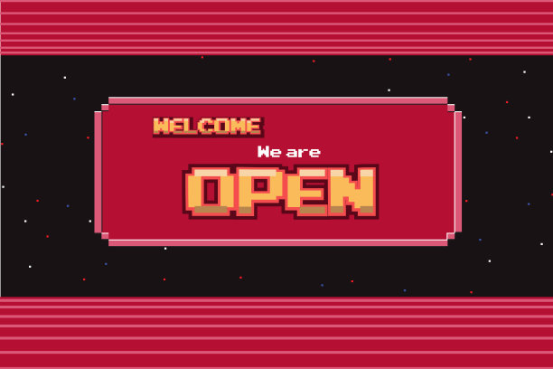 复古像素美术8位游戏屏幕背景。请进，我们开门。图片下载