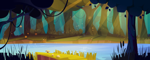 热带河流中的丛林森林景观图片下载