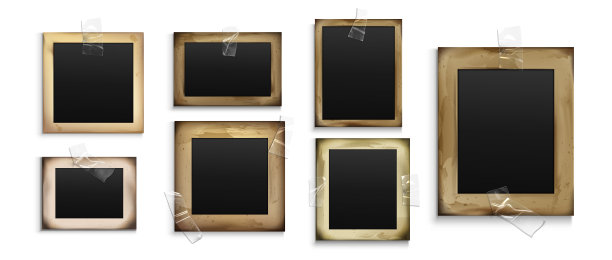 旧的老式相框拼贴与磁带矢量图片下载