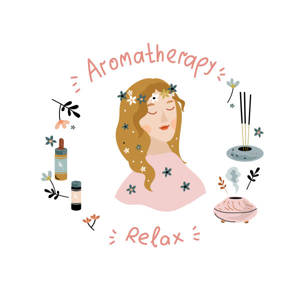 芳香灯，蜡烛和芳香疗法工具涂鸦矢量卡通。图片下载