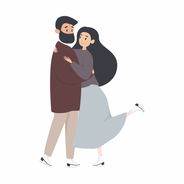 一对相爱的情侣在冰上滑冰。圣瓦伦丁插画图片下载