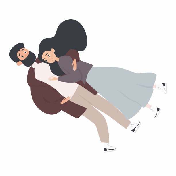 一对相爱的情侣在冰上滑冰。圣瓦伦丁插画图片下载