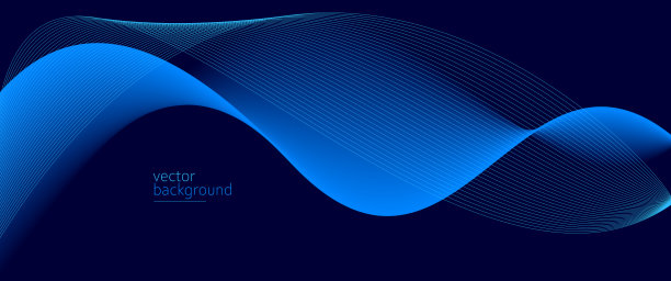 流畅的深蓝色曲线造型配合柔和的渐变矢量抽象背景，轻松宁静的艺术，可以说明健康医疗或音乐的声音。图片下载