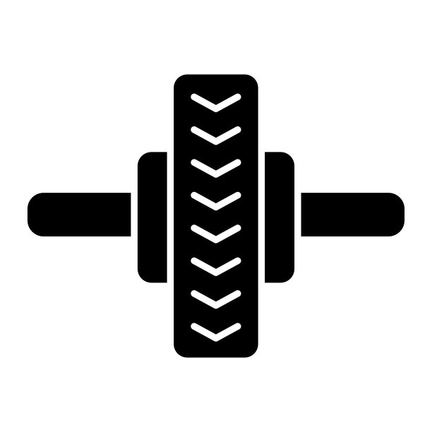 Ab轮滚轮固体图标，健身房概念，肌肉教练标志在白色背景，运动按滚轮图标在字形风格的移动概念网页设计。矢量图形。图片下载