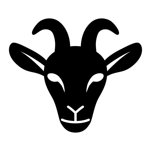 山羊头固体图标，牲畜概念，奶妈山羊头白色背景标志，山羊脸图标在字形风格的移动概念网页设计。矢量图形。图片下载