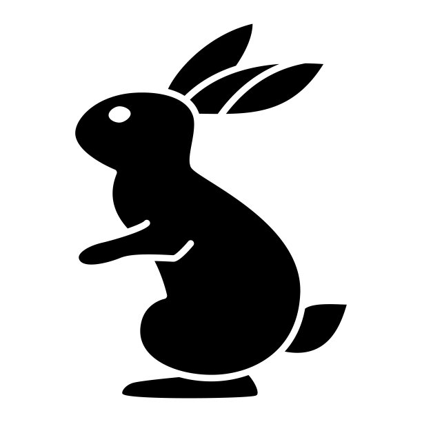 有坚实的图标，野生动物的概念，兔子在白色背景上的后爪标志，可爱的兔子从森林图标字形风格的网页设计。矢量图形。图片下载