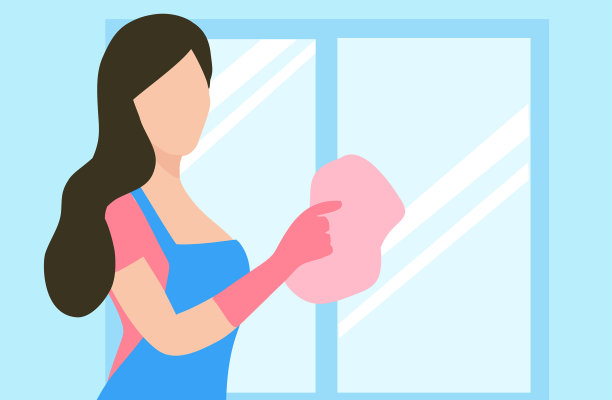 女人擦拭房子的墙壁，清洁和消毒概念矢量插图图片下载