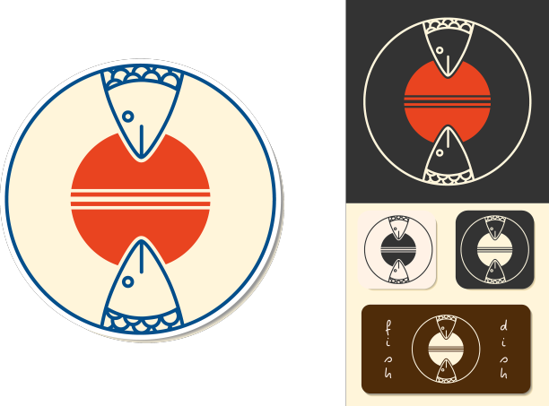 标志图标鱼餐厅咖啡厅孤立集图片下载