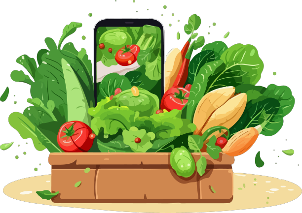 盒子里放着新鲜蔬菜，旁边放着手机图片下载