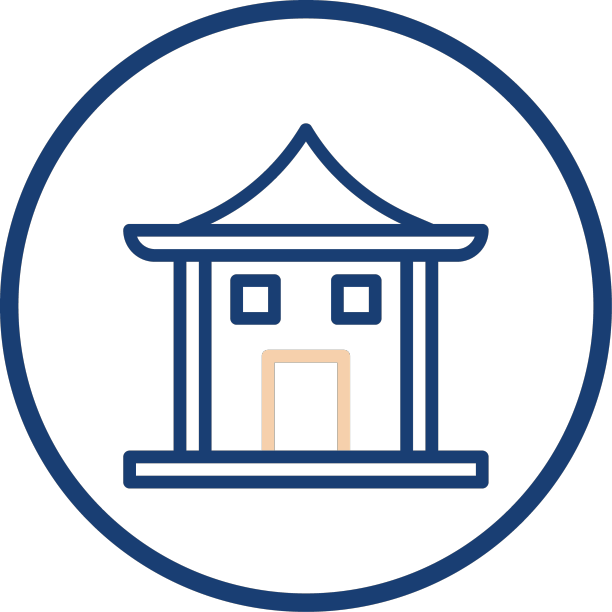 拱门图标线条圆润，米黄色，蓝色中文图片下载