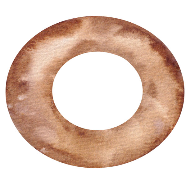 水彩画一个圆形人物，里面有一个洞，一个方向盘，以抽象的风格画在棕色，蓝色的色调。条纹。在一个白色的背景图标，背景，符号图片下载