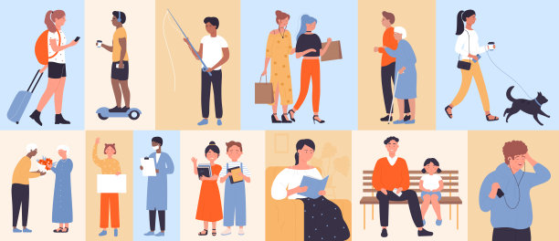 适合成人和儿童的教育休闲生活场景，几何马赛克图案图片下载