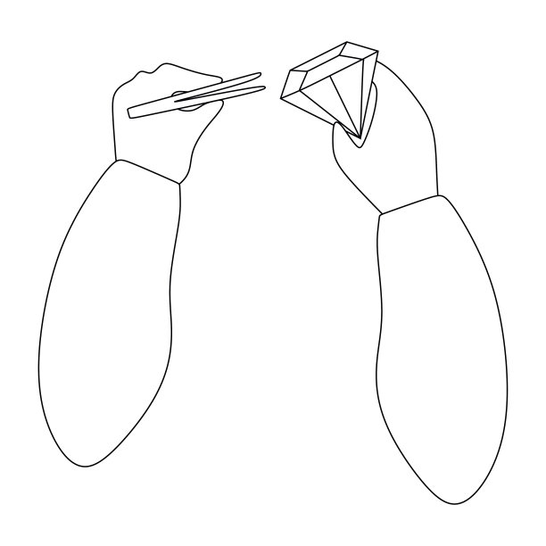 珠宝商手里拿着宝石和镊子。珠宝制作的线性图解。轮廓风格矢量图标设计孤立的白色背景。线条艺术设计对象，手工艺活动图片下载