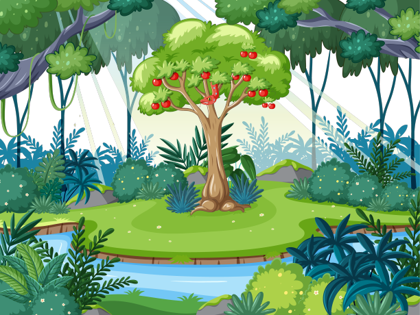 有苹果树和蛇的迷人丛林图片下载