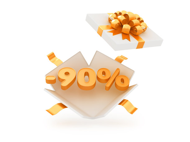 打开礼盒与金色文字-90%在白色背景上。黑色星期五和其他季节性销售的广告横幅。图片下载