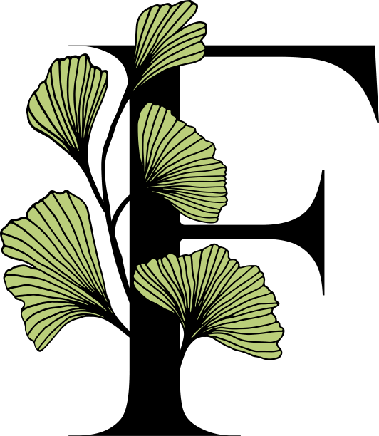 银杏叶中的字母徽章和图标图片下载