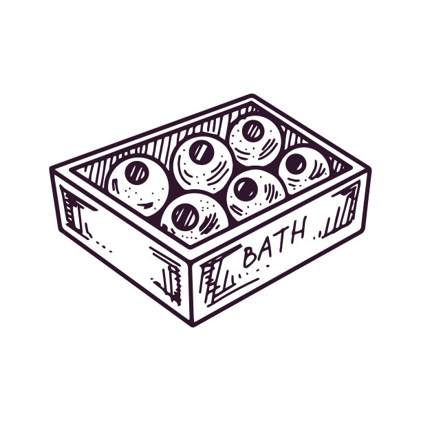 手绘圆形浴室炸弹盒子，美容美容元素，自我护理。为美容院、化妆品店、彩妆设计插画。涂鸦素描风格。图片下载