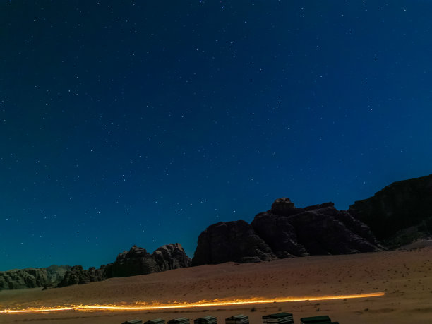 约旦红色沙漠中的瓦迪拉姆夜空星空照片图片下载