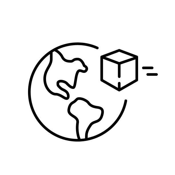 包裹和地球仪。全球送货服务。像素完美，可编辑的笔触图片下载