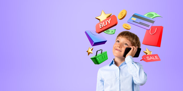 面带微笑的小学生，有智能手机、网上购物和数字支付图片下载