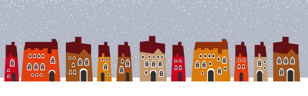 可爱的圣诞和冬天的房子。雪夜在舒适的圣诞小镇城市全景。图片下载