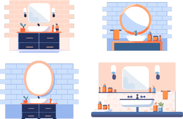 手工绘制的水槽和镜子在浴室里图片下载