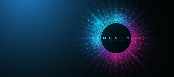 电子节日的音乐海报与虚线和波浪。派对传单封面设计概念。失真音乐波均衡器。抽象的声音振幅。矢量图图片下载