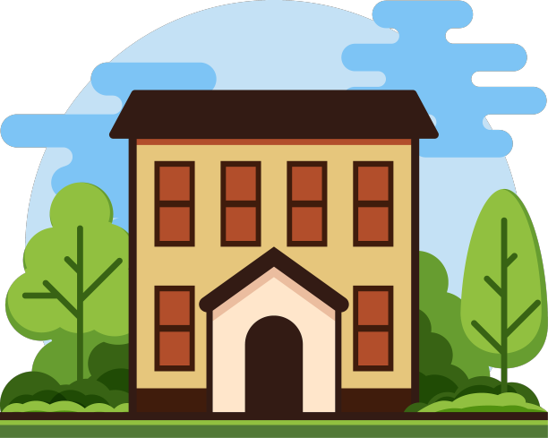 前面有树和灌木的房子图片下载