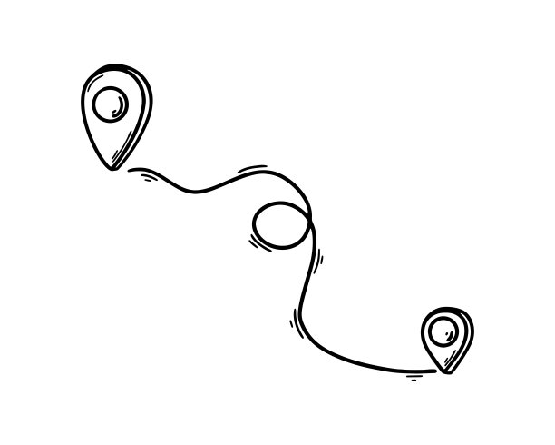 在涂鸦素描风格的地图引脚位置。Handdrawn路线。GPS指引方向。行程规划概念图片下载