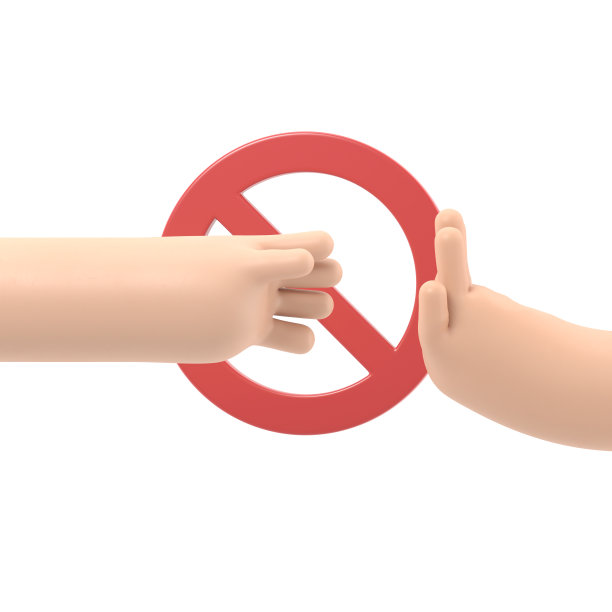 不要联系。没有握手图标。红色禁止标志。冠状病毒病的预防措施。没有身体接触。警告，手上有危险感染。白色背景的3D渲染。图片下载
