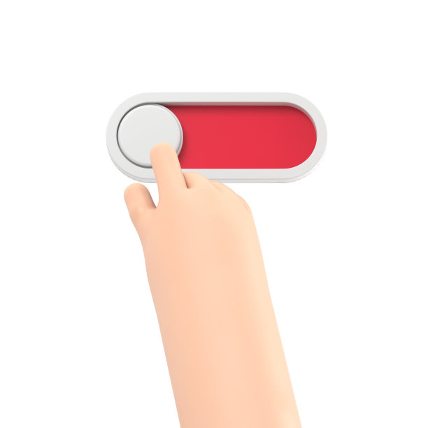卡通手势图标模型。3d渲染，卡通人物手触摸滑动按钮，滑动条，开关图标。白色背景的3D渲染。图片下载