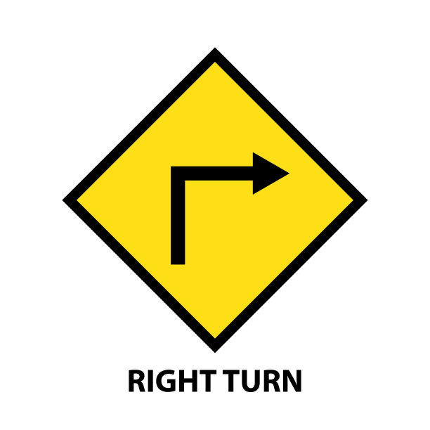 黄色路标。右转标志。矢量图标。矩形符号。矢量图图片下载