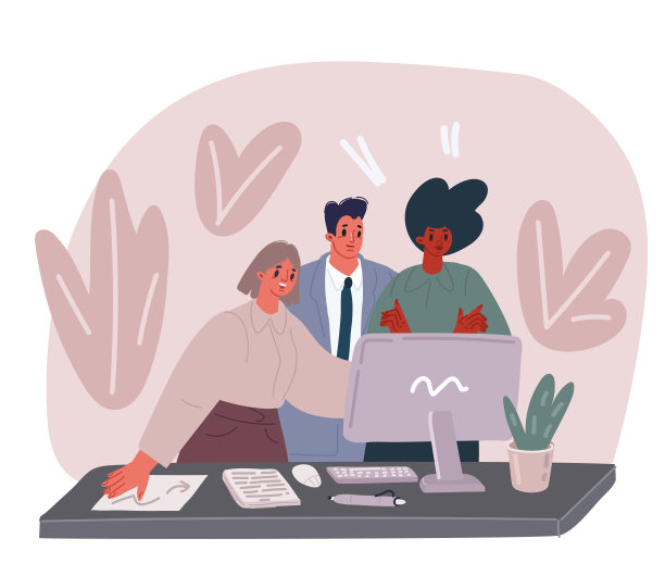 矢量插图的业务人员的工作和讨论。工作日在办公室看着电脑显示器的团队图片下载