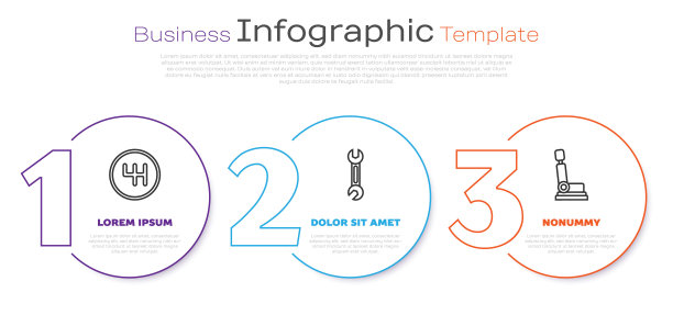 成套换档器、扳手、汽车座椅。业务信息图表模板。向量图片下载