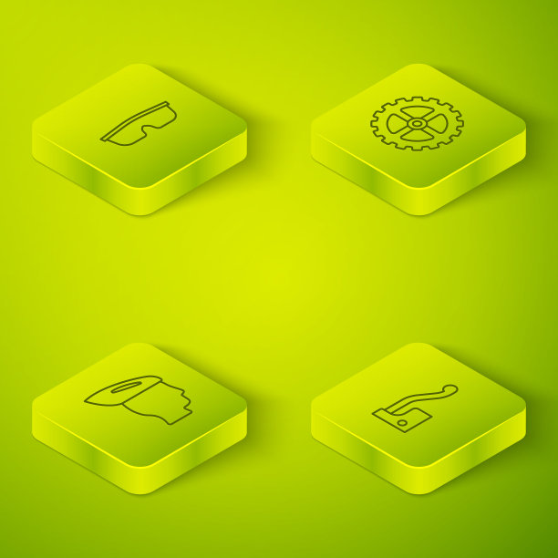 设置等距线自行车链轮曲柄，头盔，刹车和运动自行车太阳镜图标。向量图片下载