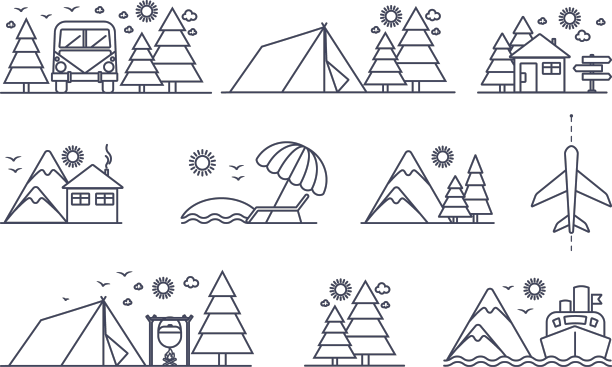 一套简单的旅行图标在度假远足图片下载