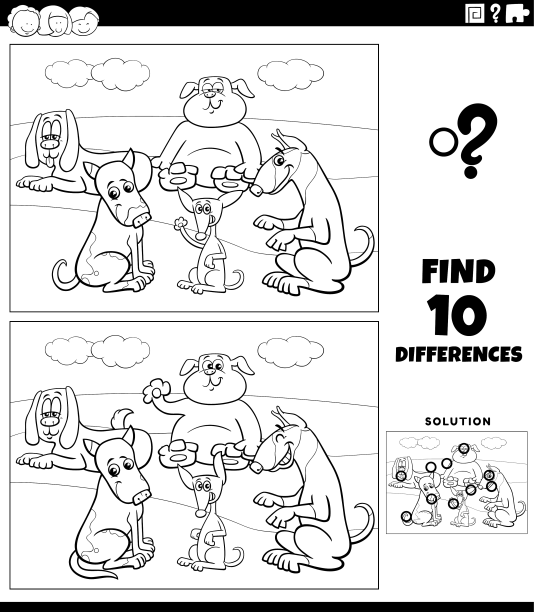 不同的游戏与卡通狗着色页图片下载