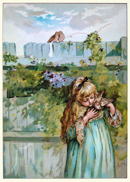 多萝西和多维，小女孩和她的宠物鸟，维多利亚儿童读物插图，19世纪图片下载